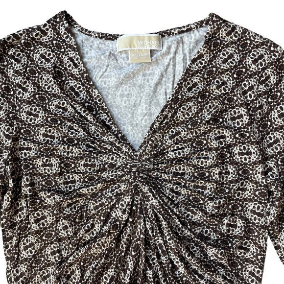 Michael Michael Kors Cinched V-neck Slinky Top Long Sleeve Stretch - Picture 2 of 11